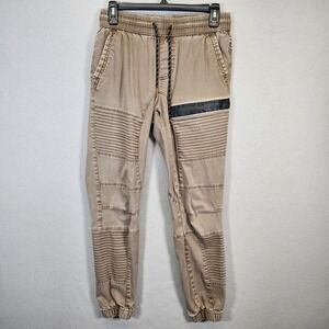 RING OF‎ FIRE Jogger Pants Mens Small Tan Moto Cargo Zipper Pockets